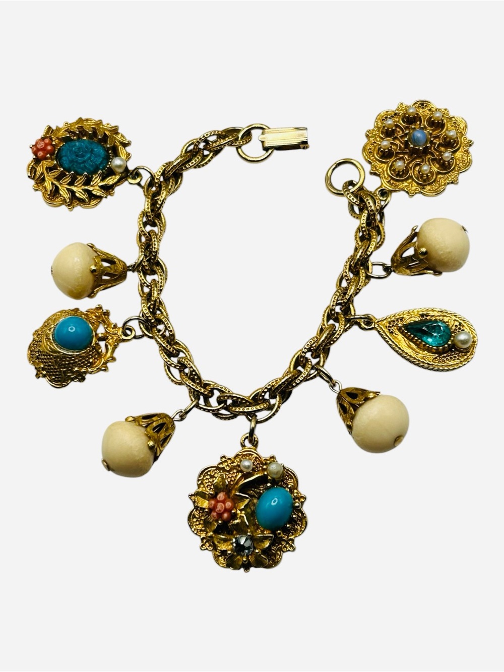 Vintage Etruscan Medallion Style Charm Bracelet Germany